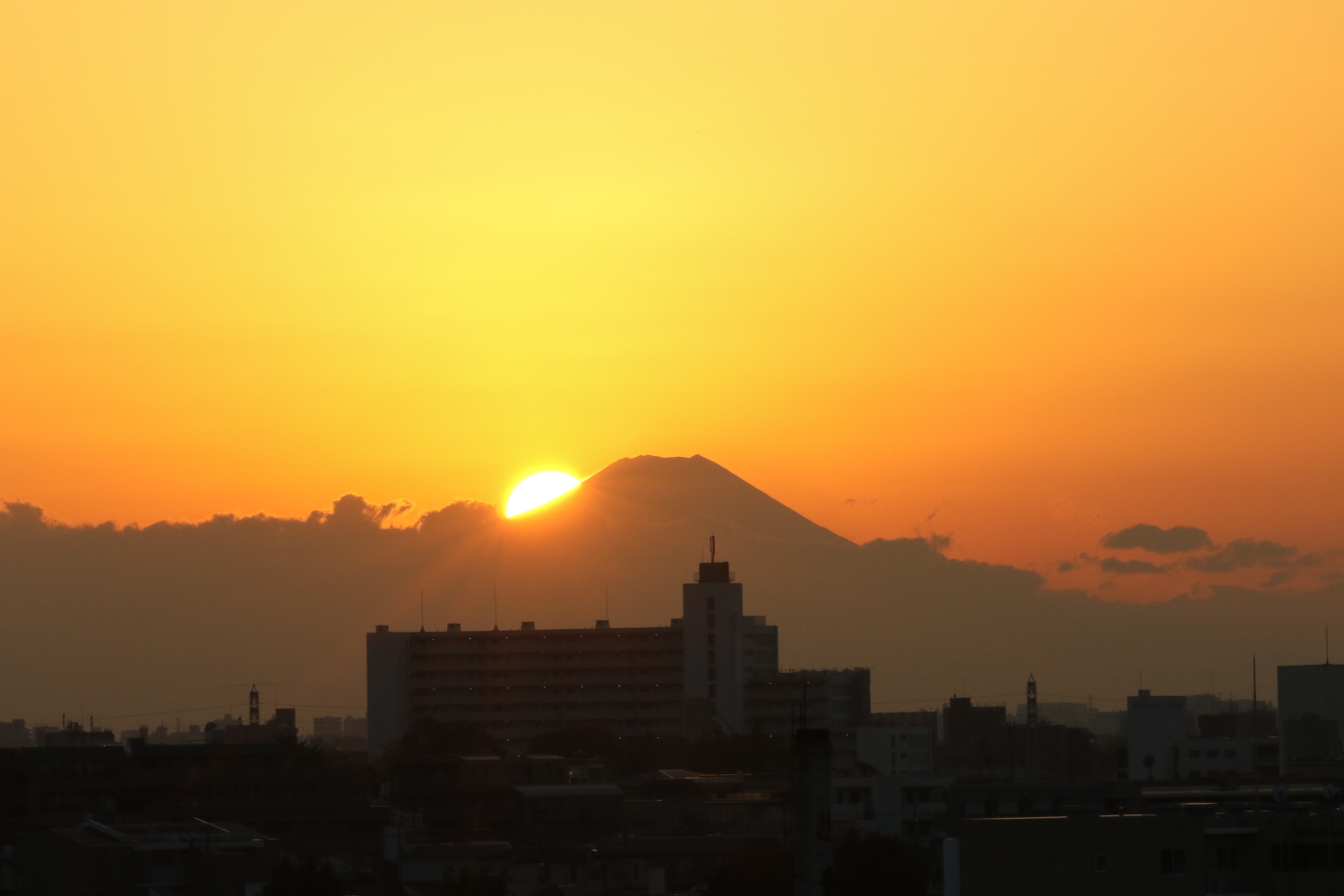 夕日と富士山 画像