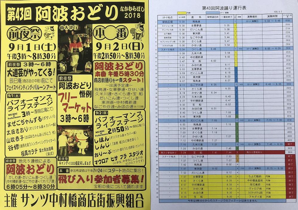 2018第43回中村橋阿波おどりタイムスケジュール 1